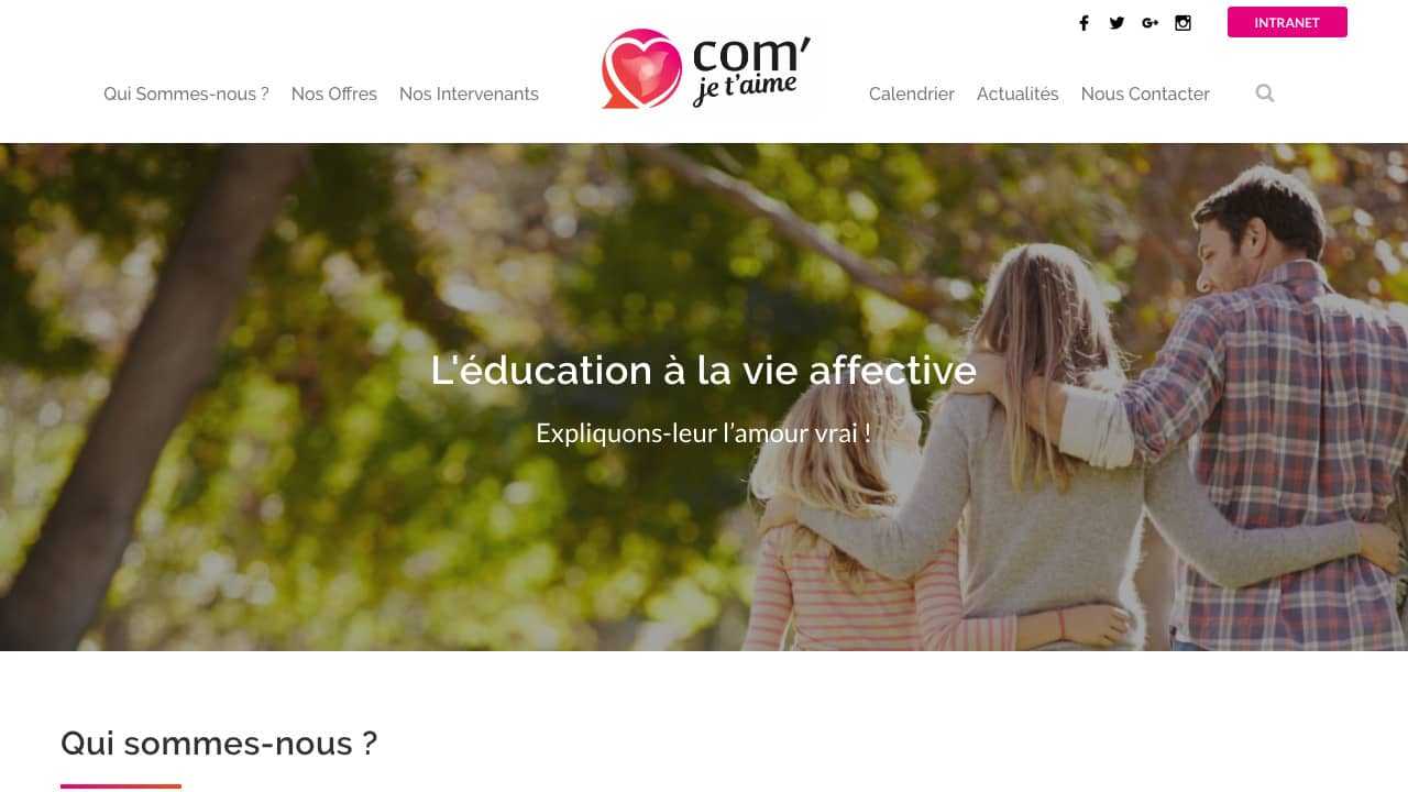 Com' je t'aime Ecran site internet Com' je t'aime