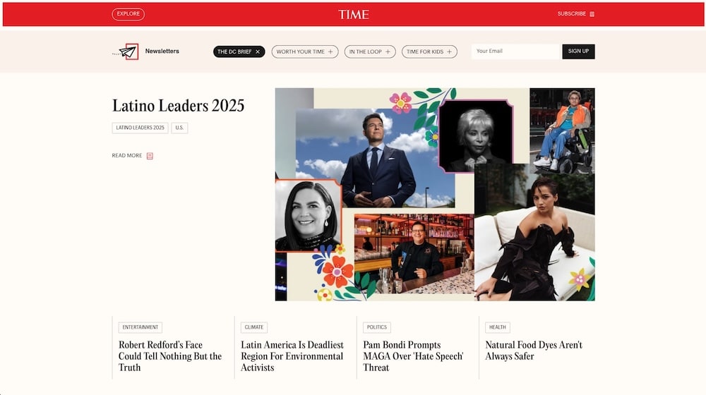 Homepage du site web du journal Time