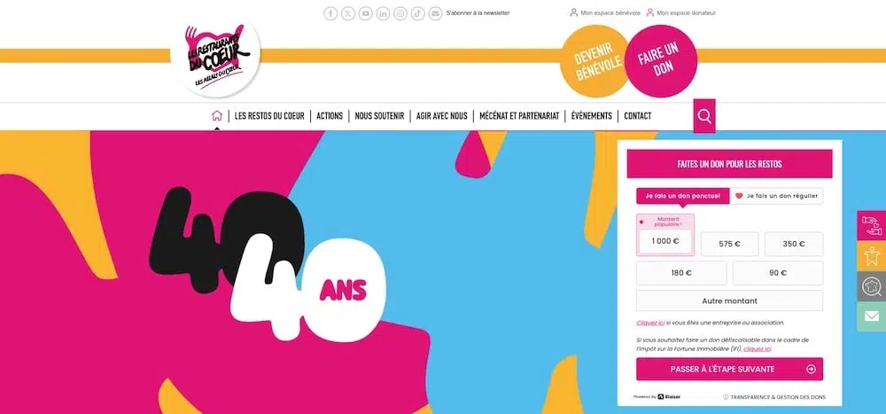 Site internet fait sur WordPress des Restos du Coeur 