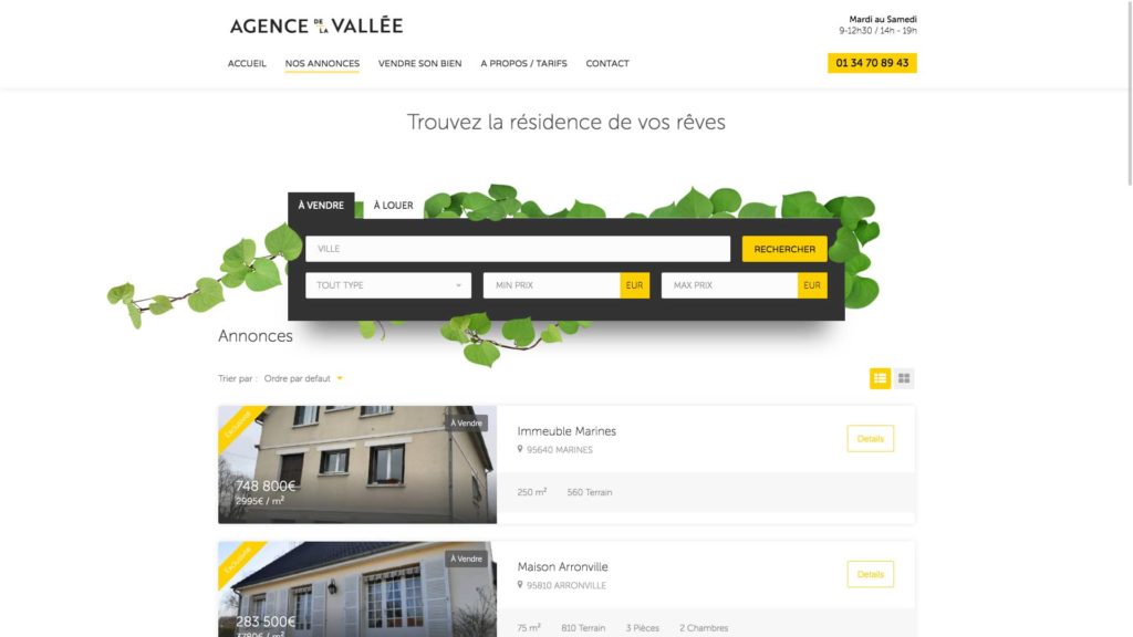 Page des biens immobiliers Agence de la Vallée