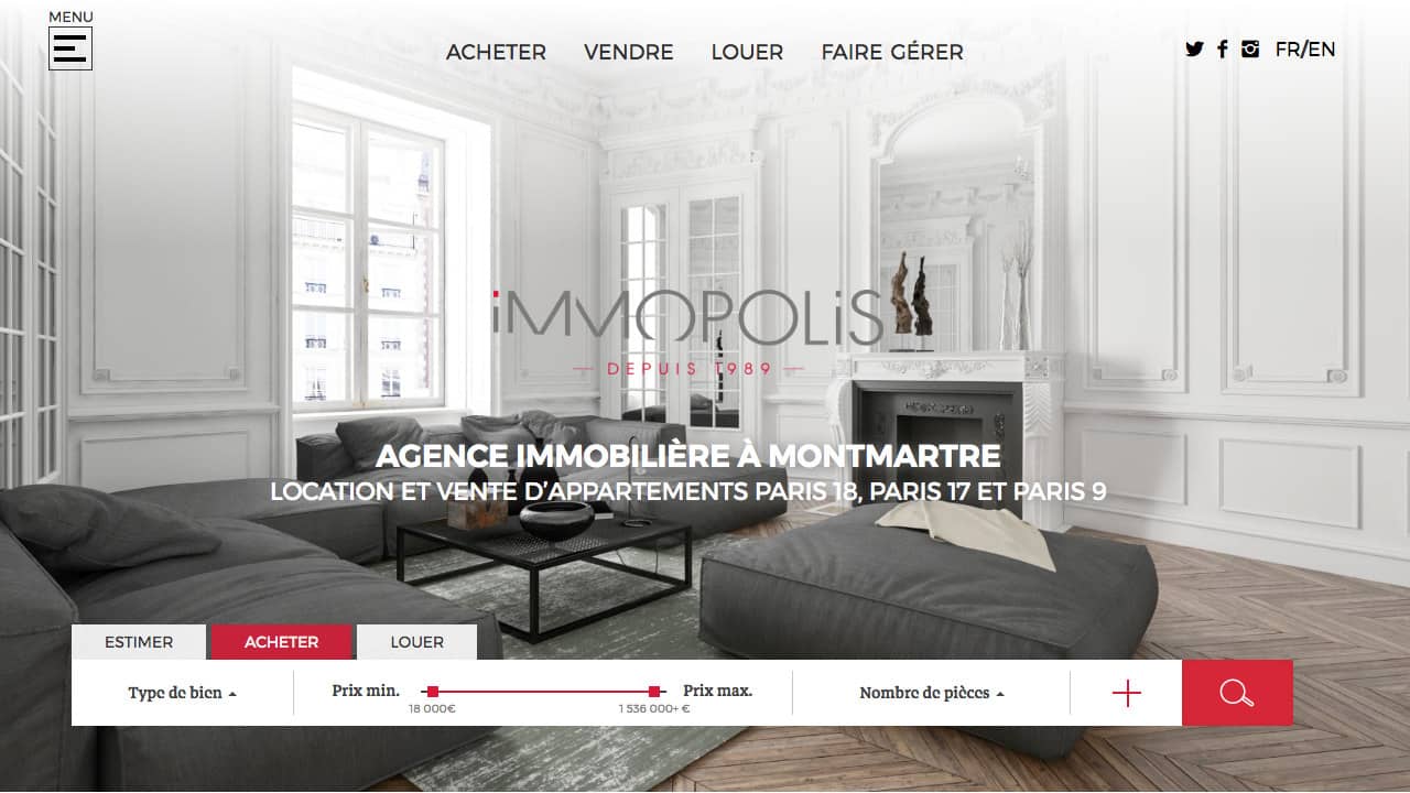Ecran d'accueil du site Immopolis