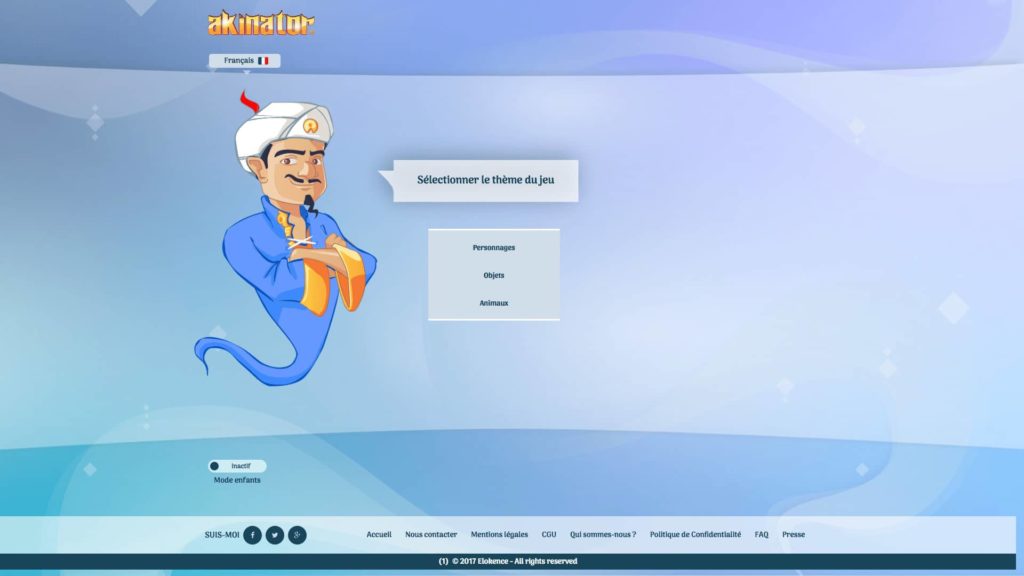 Ecran du site Akinator