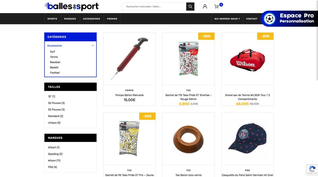 Pages présentant des produits de sport Balles de sport