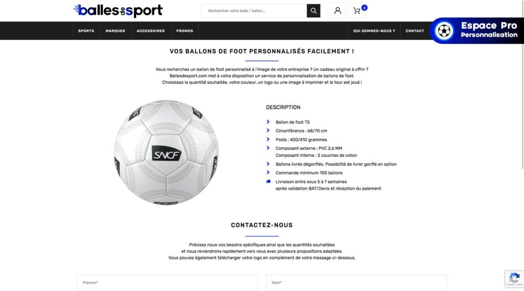 Page personnalisation de ballon du site B2S