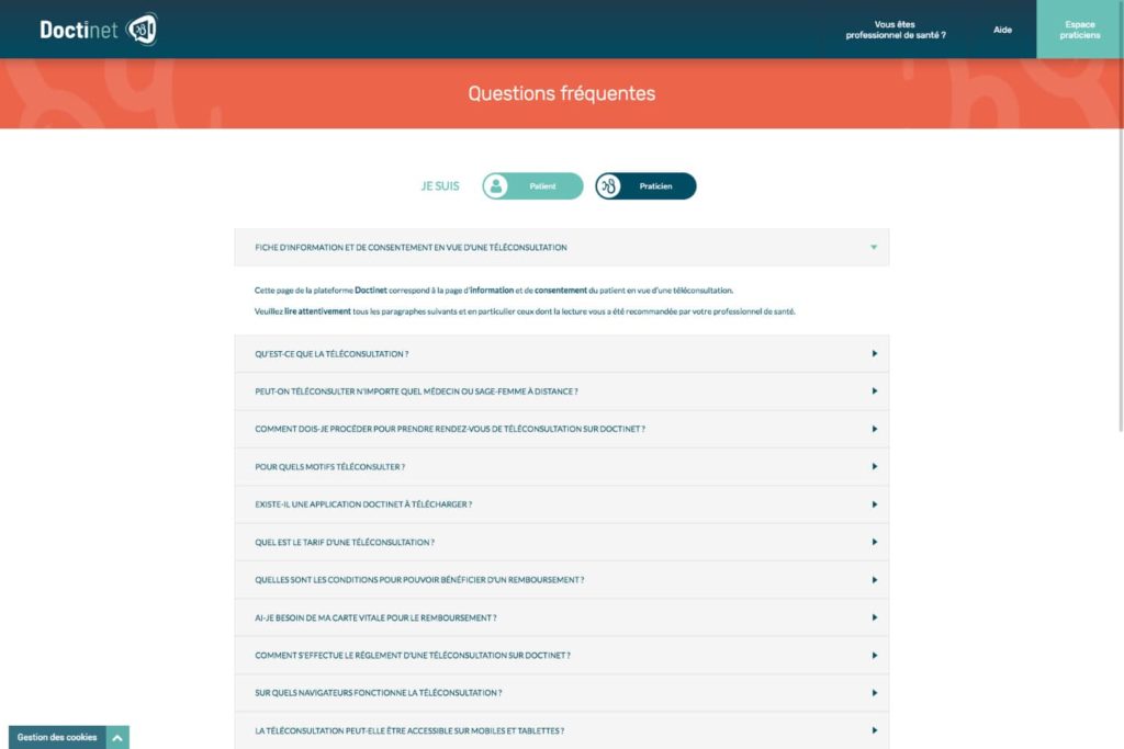 Page FAQ du site Doctinet