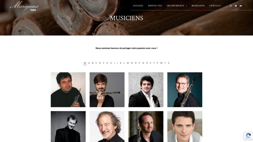 Page musiciens du site Marigaux