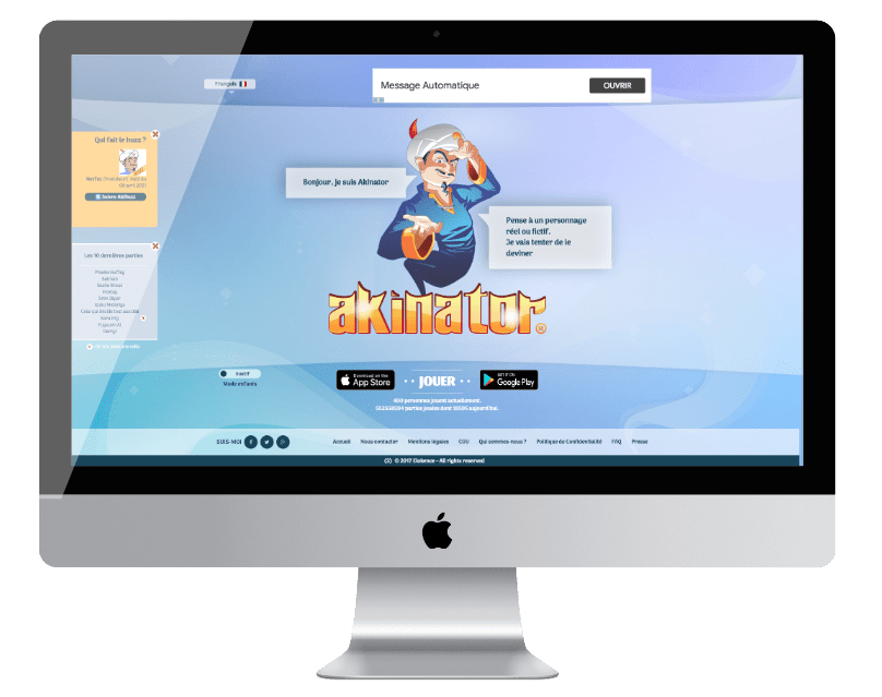 Site Akinator sur ecran mac