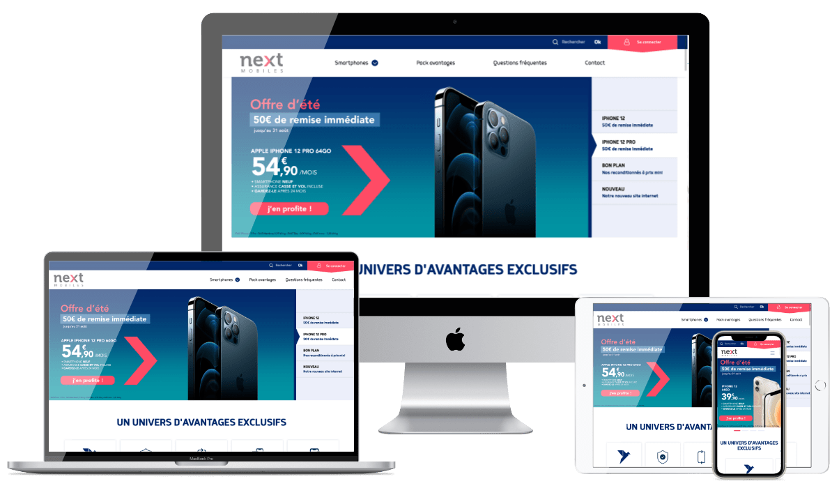 next mobiles sur différents écrans
