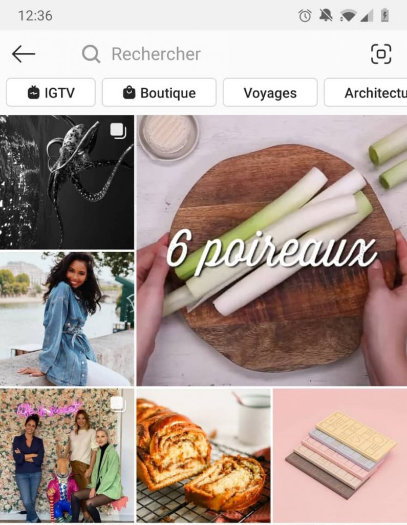 la fonction recherche pour accéder aux IGTV sur Instagram