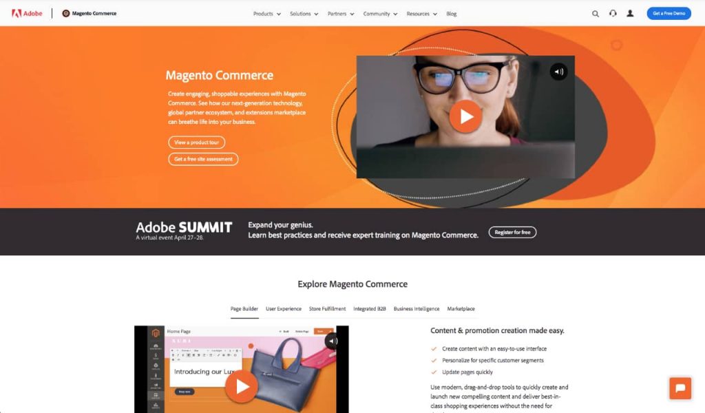 Page d'accueil du site Magento