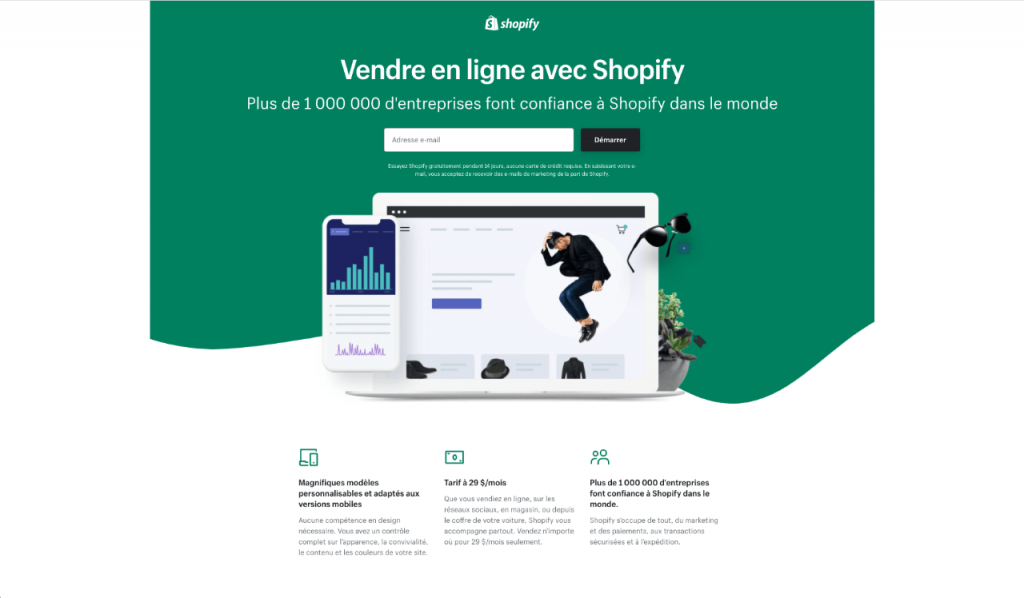 Page d'accueil du site Shopify