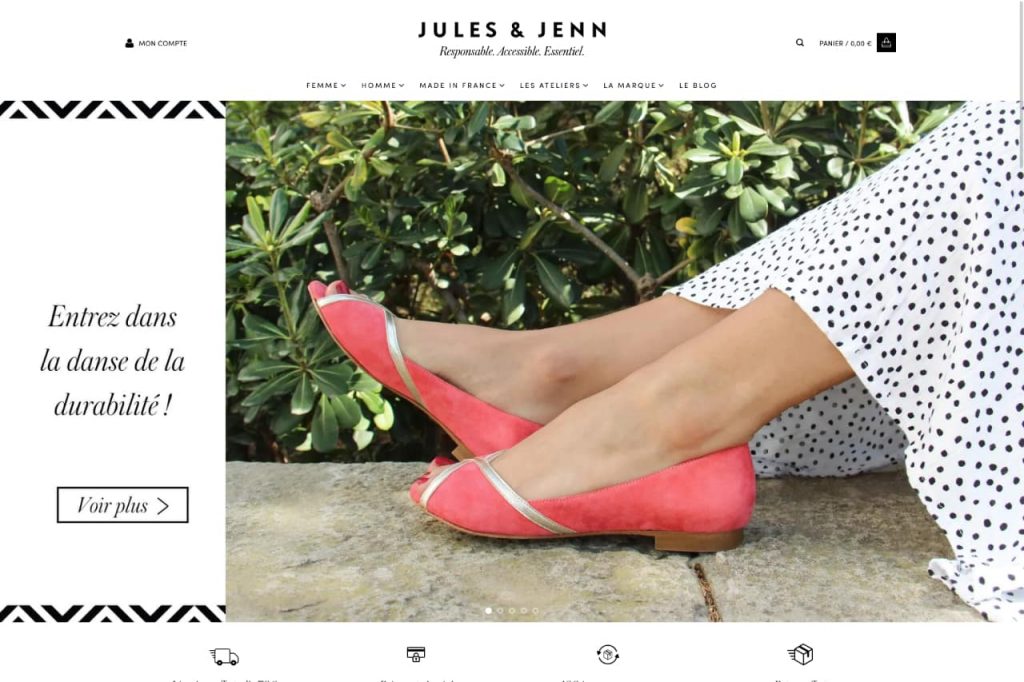 Page d'accueil du site ecommerce Jules & Jenn