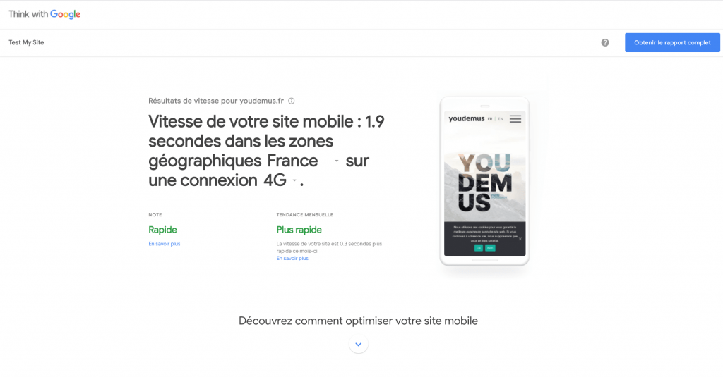 Capture de Test my site de Google