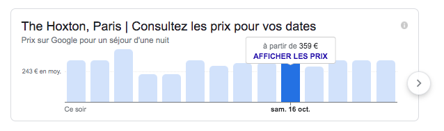 Exemple de snippet prix d'un séjour sur Google