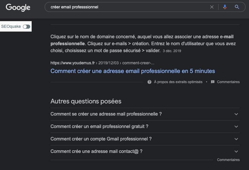 Résultat Google sous forme de snippet