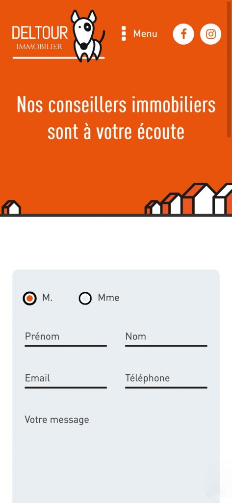 Ecran mobile du site internet Deltour Immobilier