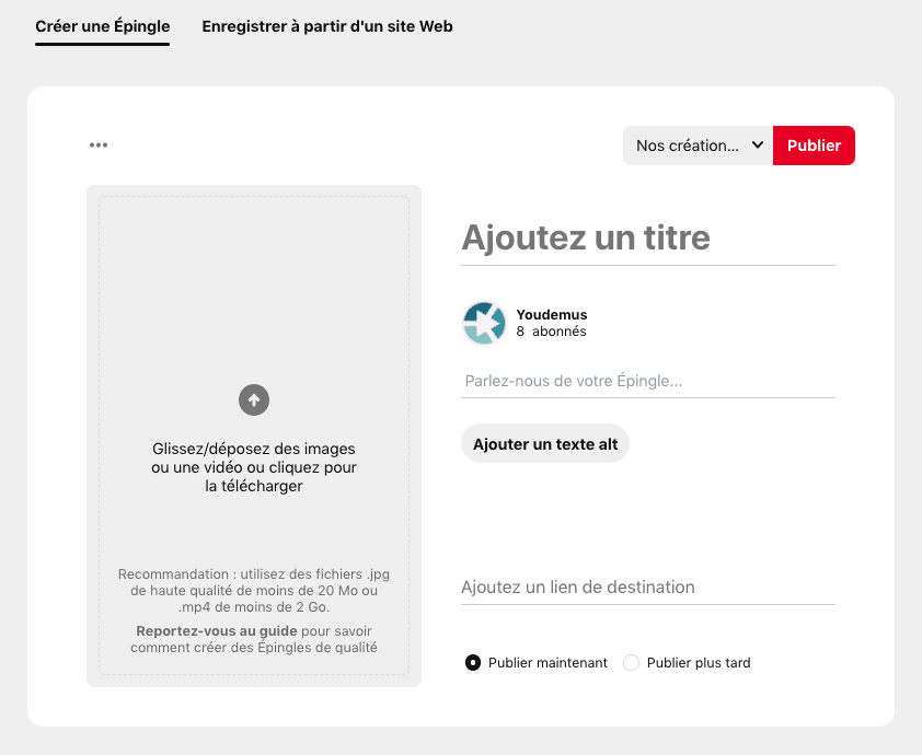 Créer une épingle sur Pinterest
