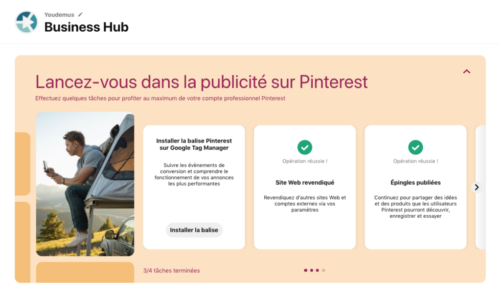 Impression d'écrand business hub de Pinterest