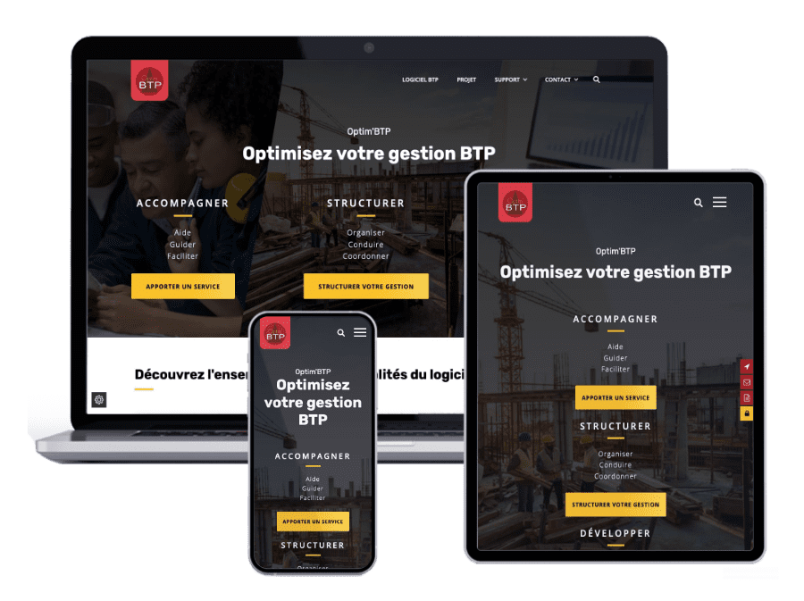 Mockup 3 écrans du site web Optim'BTP