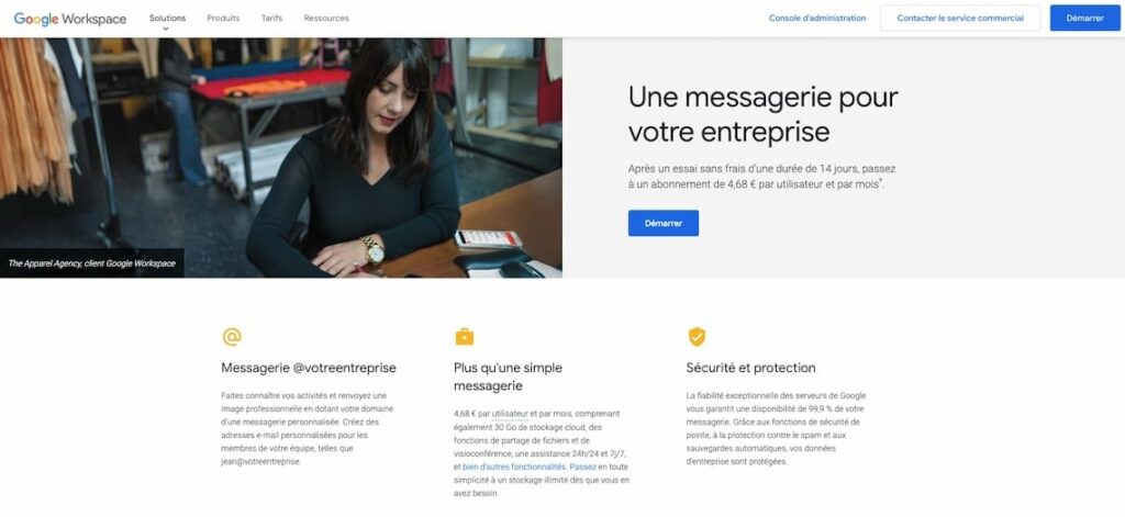 Ecran pour créer un compte Google Workspace