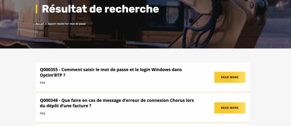 Page de résultat de recherche du site optimbtp.fr