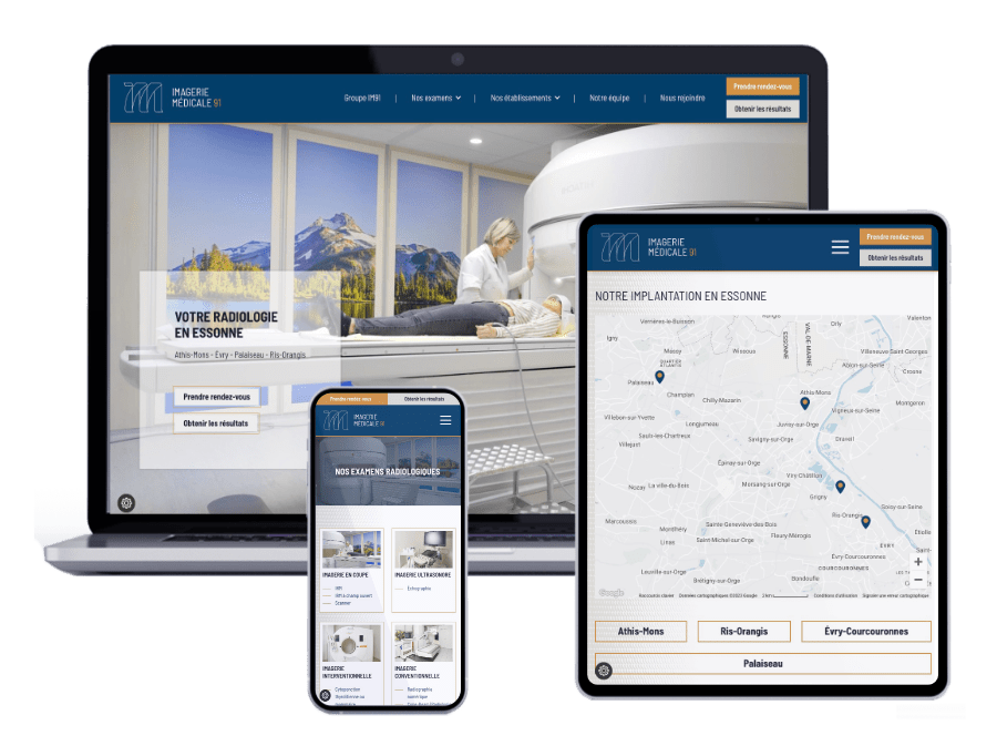 3 écrans du site web Imagerie médicale 91