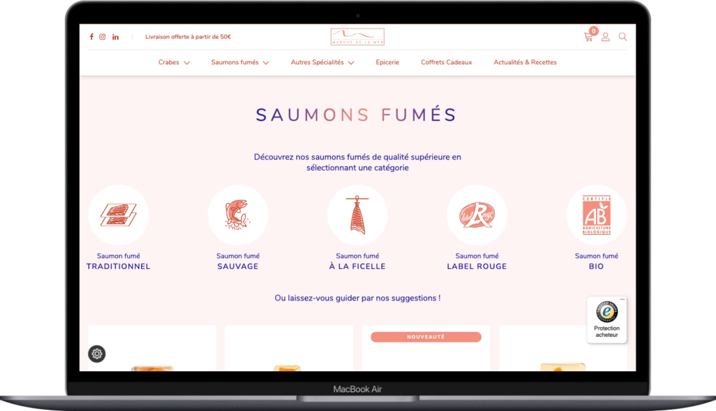 Impression d'écran du site ecommerce marchedelamer.fr