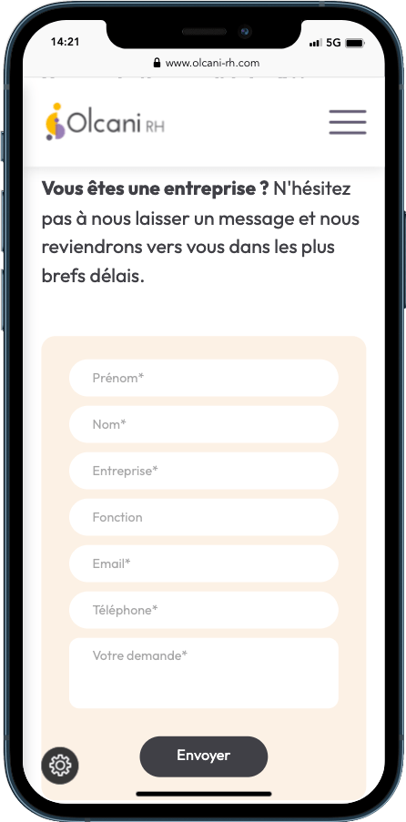 Page contact du site web Olcani RH