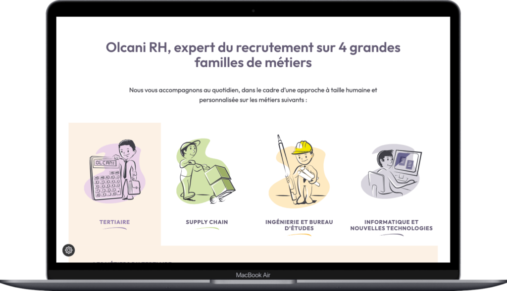 Page Métiers du site web Olcani RH