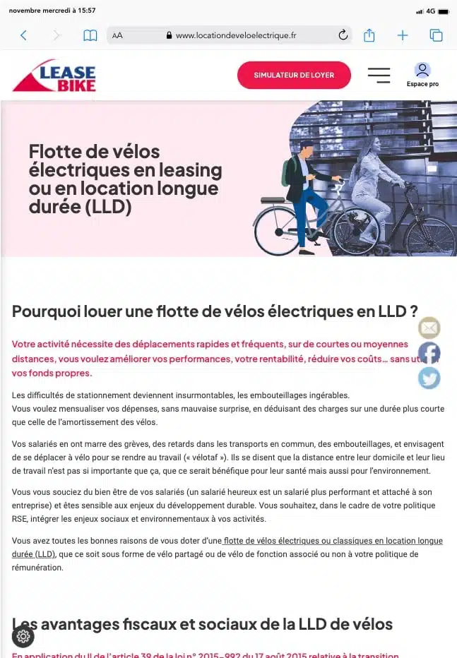 Section du site locationdeveloelectrique.fr Page flotte