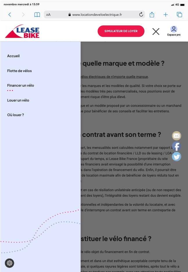 Section du site locationdeveloelectrique.fr menu responsive