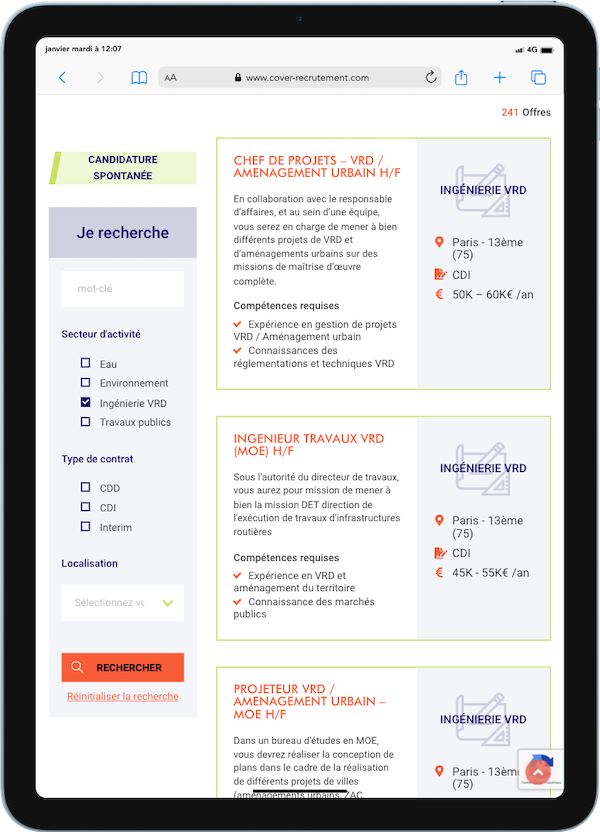 job board sur tablette