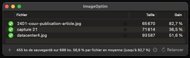 Impression d'écran d'ImageOptim qui a compressé 3 fichiers