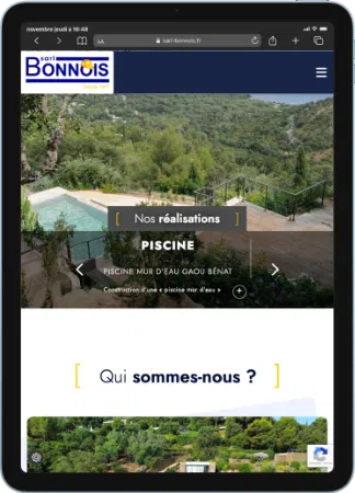Sections de la page d'accueil sur tablette